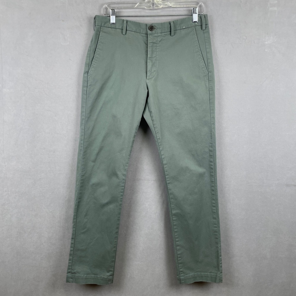 Uniqlo Men Slim Fit Chino Pants 33x28 Green Olive Cotton Stretch Tailored 163902